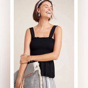 Anthropologie T.LA Black Smocked Peplum Tank